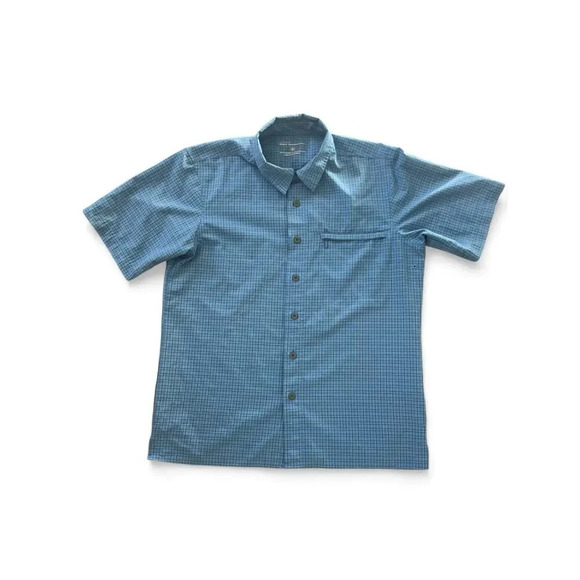 Eddie Bauer Sport Men's Button Down Polo Short Sleeve Blue Plaid Size Medium - Picture 1 of 11